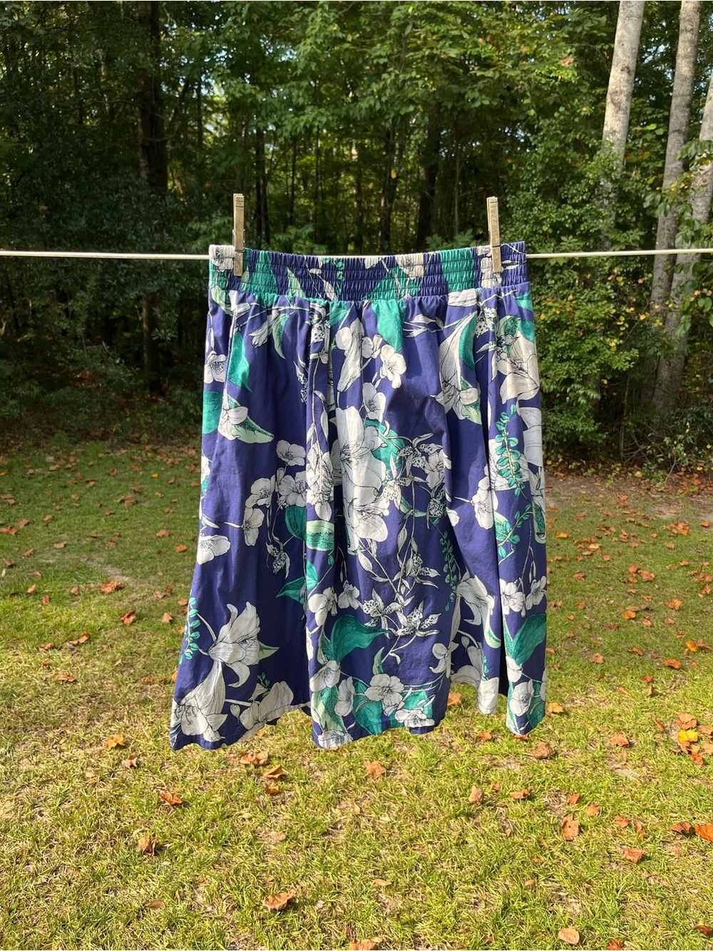 Cynthia Rowley Navy Floral Skater Skirt with Green Leaves